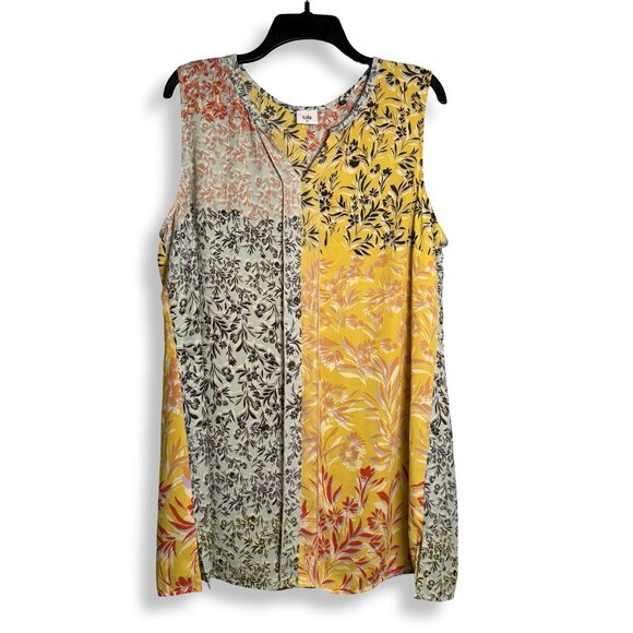 CAbi Tops - Cabi Tank Top Womens XL Yellow Green Multi Floral Fairy Sleeveless Flowy Blouse